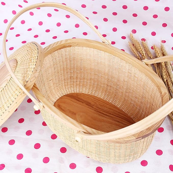 Nantucket style basket Picnic Basket rattan Handmade Products woven Sewing storage basket Two swing handles Tote Bag For Women
