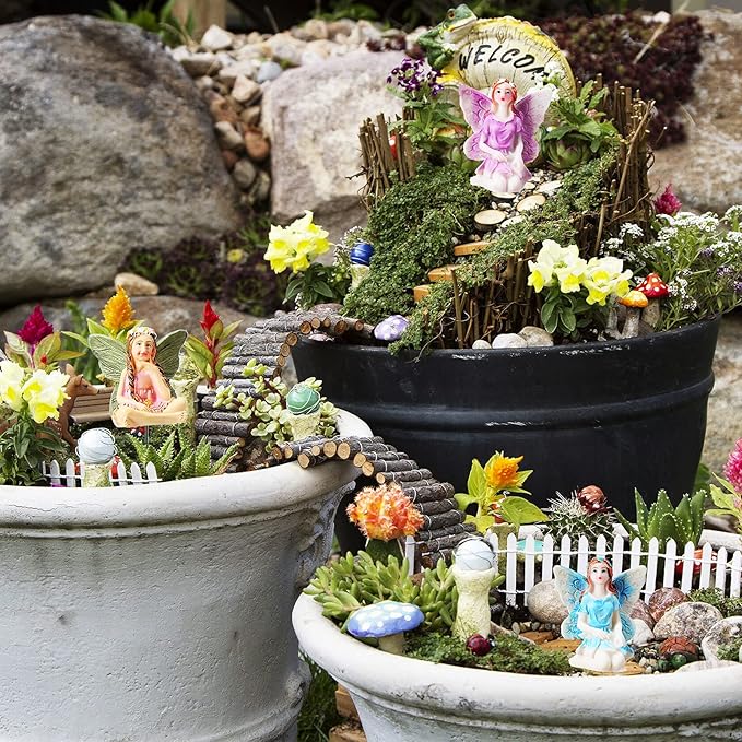Jetec 10 Pieces Garden Miniatures Fairies Mini Figurine Fairies Decor for Fairy Outdoor Yard Home Decoration(Classic Color)