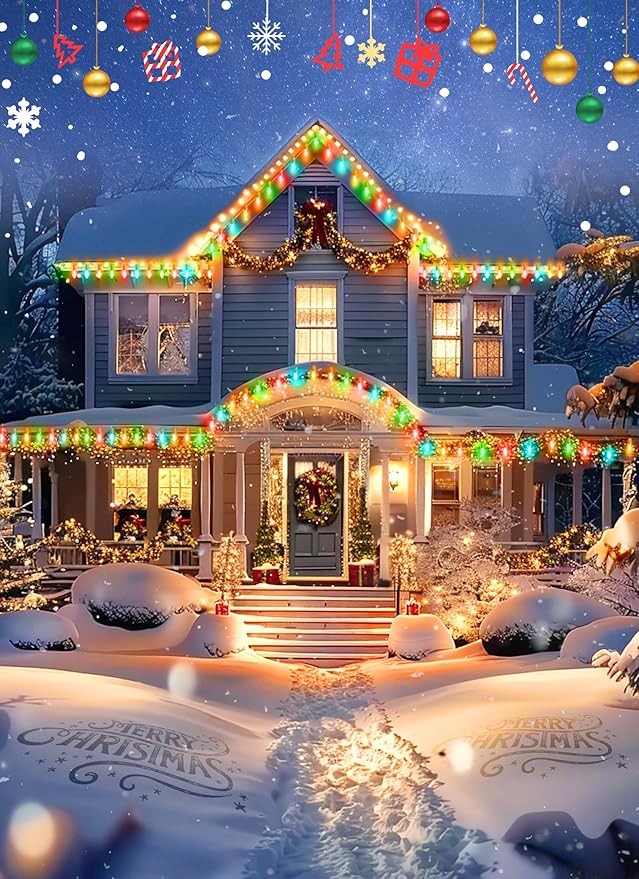 C7 Christmas Lights Outdoor 50 Feet Multicolor Christmas String Lights Green Wire for Room Roofline House Garden Patio Backyard Cafe Party Xmas Home Decorations, 50 Clear Bulbs