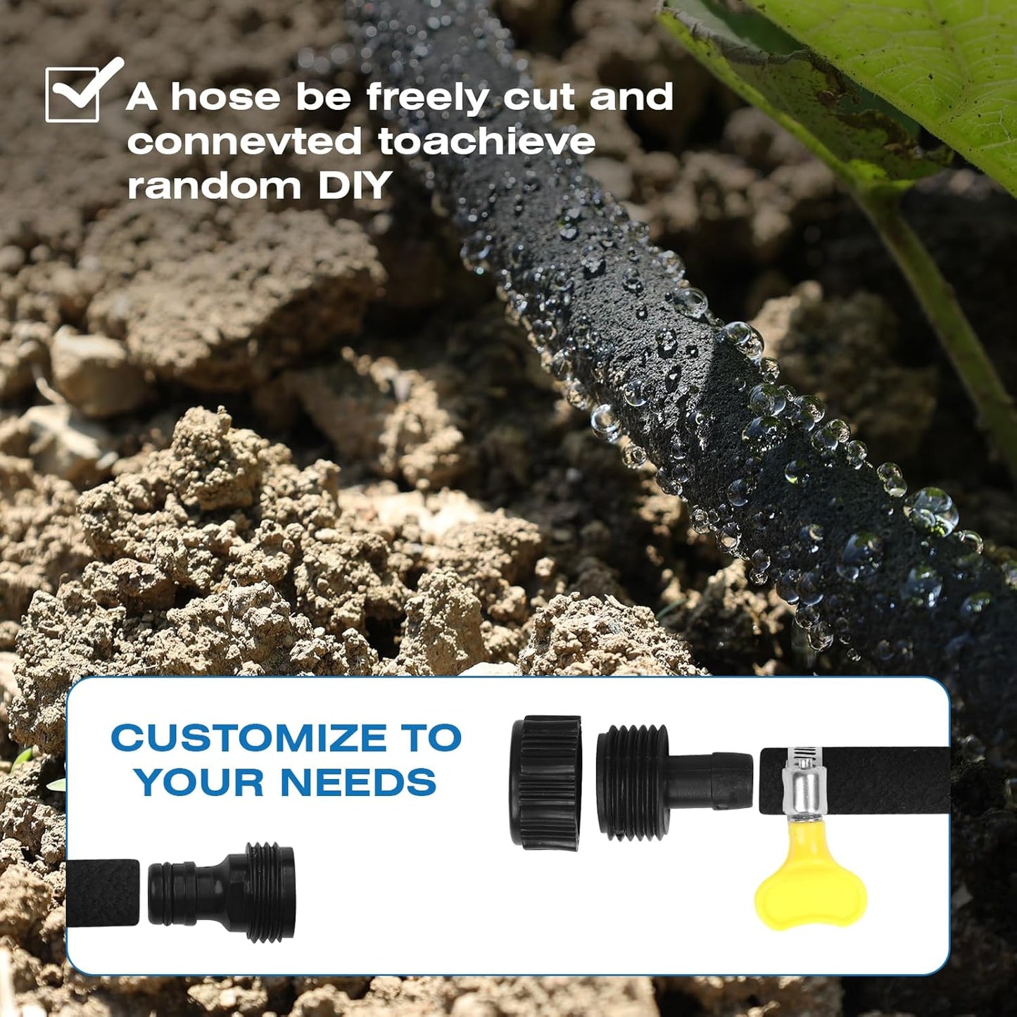 Soaker Hose 150FT Heavy Duty Rubber Saves 75% Water End Cap Included for Additional Hose Connect Great for Gardens/Flower Beds