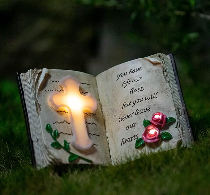 Outdoor Solar Bible Cross Garden Stakes Lights, Waterproof Memorial Grave Decorations Gifts for Cemetery Outdoors Lawn Yard Home Patio Decor