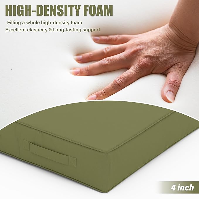 Patio Chair Cushions 19 X 19 X 4 Inch Waterproof Outdoor Seat Cushions for Patio Furniture, Outdoor Sofa Couch Pads with Ties & Handle, Set of 2, Light Green