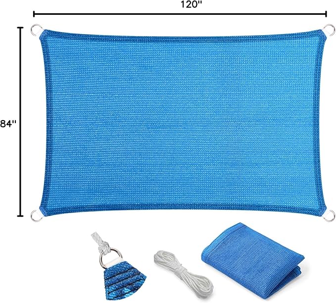 Eden's Decor Straight Flat-Edged Sun Shade Sail Rectangular 7' x 10' Blue UV-Blocking Outdoor Canopy Fabric Cloth Awning for Pergola Patio Garden Backyard Custom Size