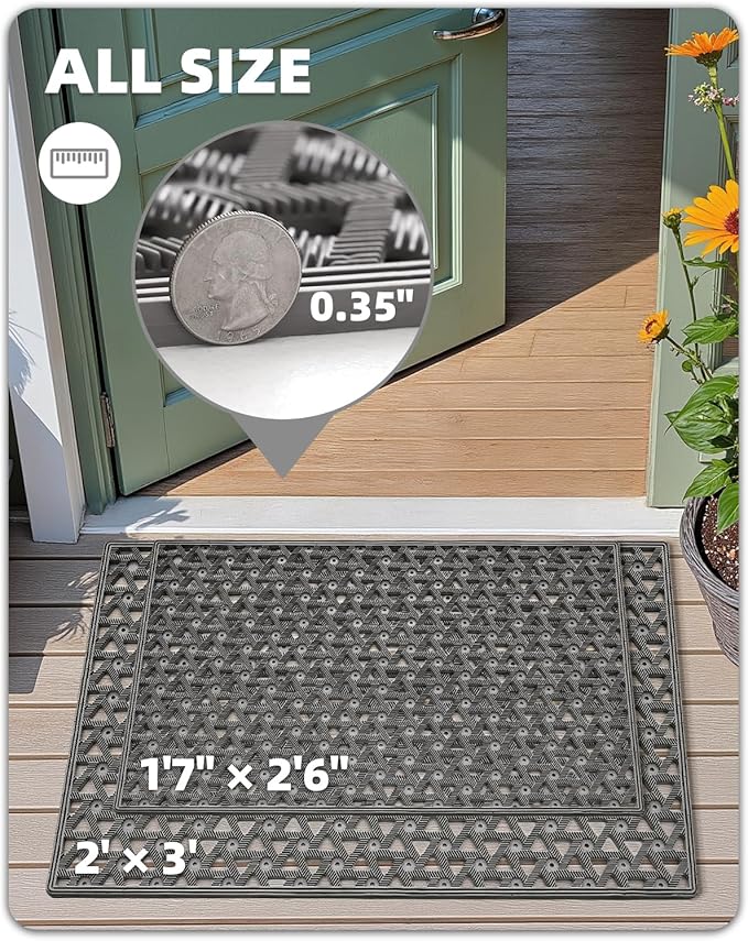 Color&Geometry Door Mat Outside Entrance with Drainage, Rubber Heavy Duty Dirt Trapper Waterproof Outdoor Welcome Mat, Outdoor Mats All Weather for Front Back Door Patio Entryway Entry,19"X30" Grey