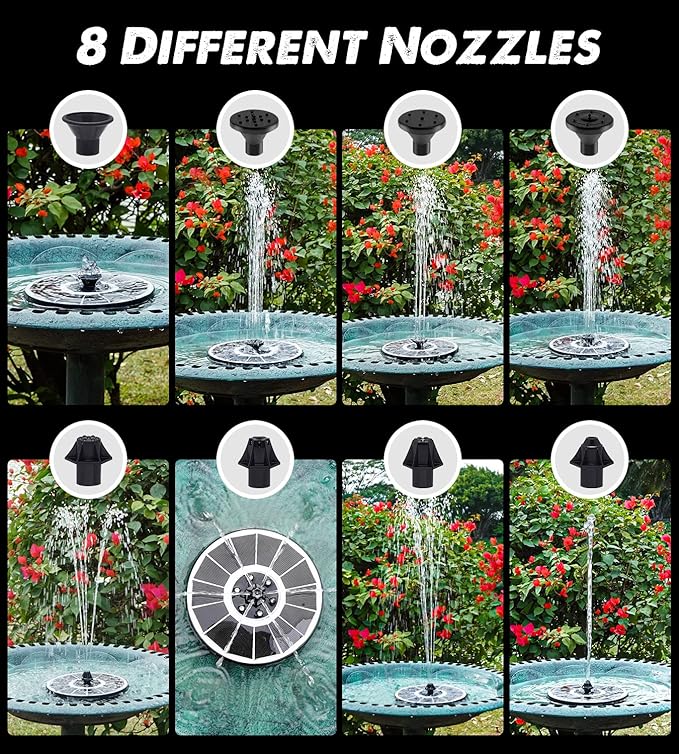Solar Fountain Glass Panel with 2200 mah Battery, 3.5W Floating Solar Water Fountain with 4 Fixed Rods, Solar Fountain Pump for Bird Bath, Garden, Pond, Pool, Outdoor-White Lights