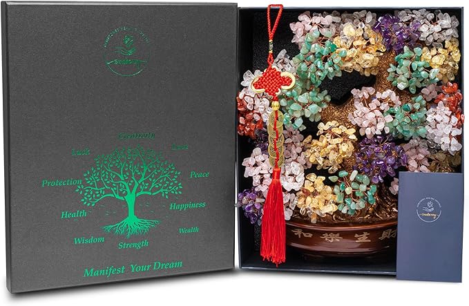 Natural Large Citrine Tree,14"Feng Shui Money Tree(1251 Gemstone Count)Citrine Crystal Tree for Abundance Prosperity Success Fortune Decoration Tree Bonsai for Home & Office Good Luck Wealth