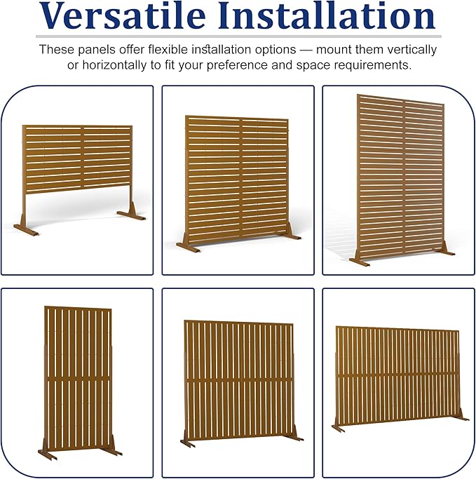 FENCY Outdoor Privacy Screen, 72" H×47" W Metal Privacy Screen, Outdoor Freestanding Privacy Screen & Panels for Deck Patio Balcony(Brown-Louvered)