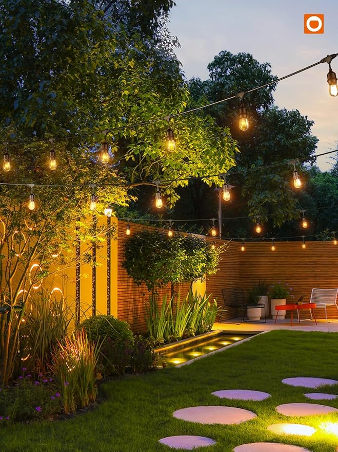 addlon 48 FT Outdoor String Lights Commercial Grade Weatherproof Strand, 18 Edison Vintage Bulbs, 15 Hanging Sockets (3 Spare Bulbs), ETL Listed Heavy-Duty Decorative Christmas Lights for Patio Garden