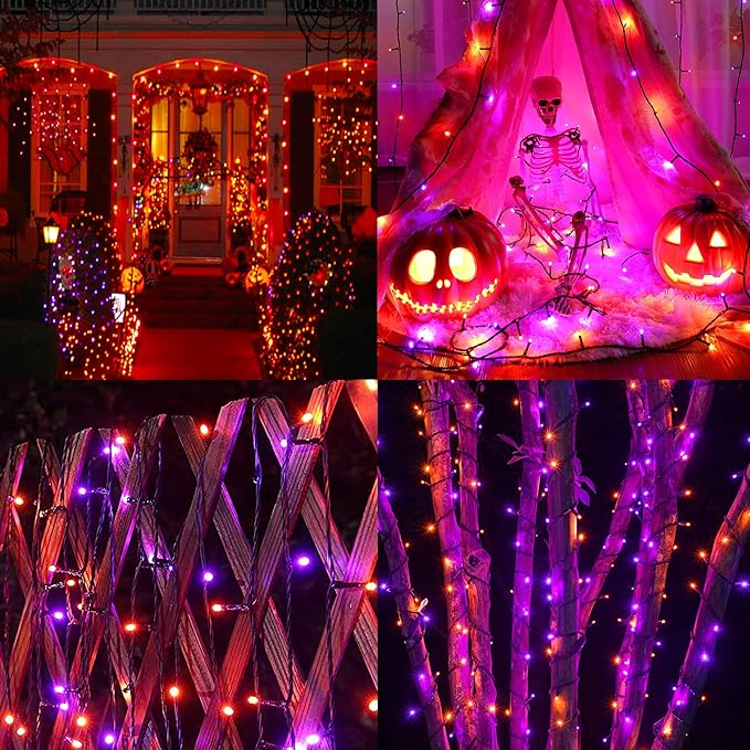 weillsnow 164FT 500 LED Halloween Lights, 8 Modes Waterproof Plug in String Lights for Halloween Indoor Outdoor Yard Party Wedding Garden Home Decorations (Purple & Orange)