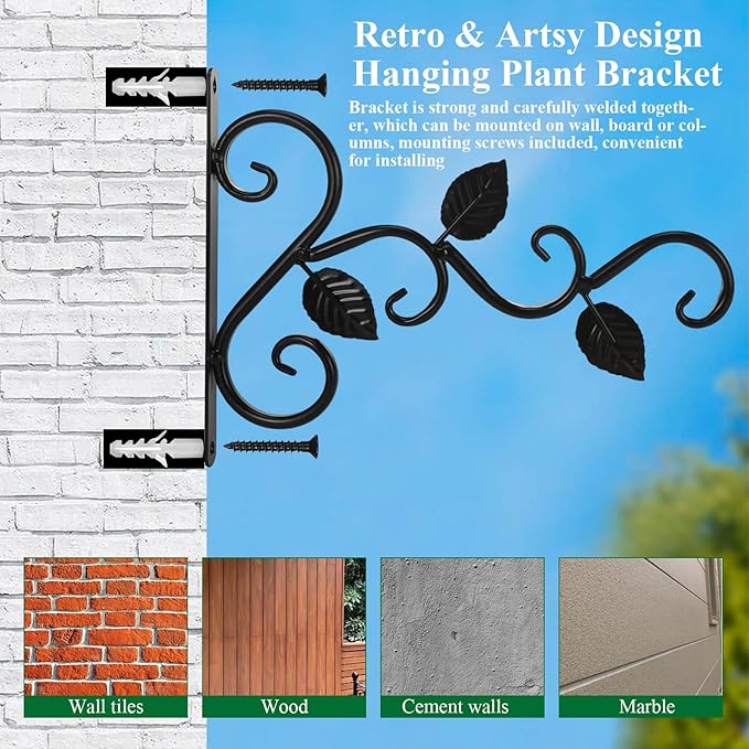Fashion&cool 4 Pack Plant Hanging Bracket, Wall Mount Plant Hanger Outdoor Indoor, Decorative Hanging Plant Bracket Hooks for Planter Flower Bird Feeder Lanterns Wind Chimes with Screws