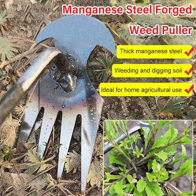 Amposei Weeding Artifact Uprooting Weeding Tool, Multifunctional Weeder, Hand Weeder Tool, Stand Up Weed Puller Tool with Handle for Garden Yard Farm Weed Removal (11in+20in, Metal)