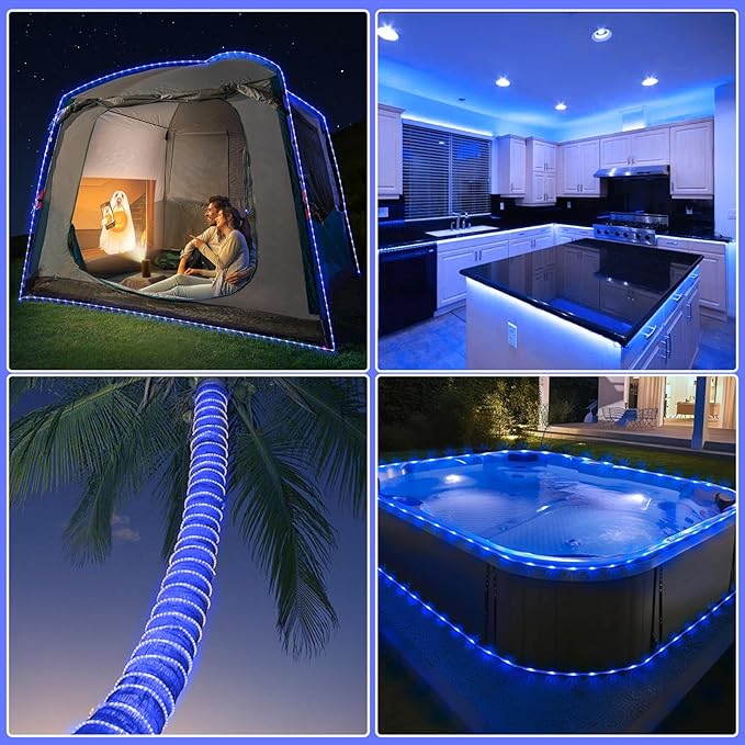 66FT 200 LED Rope Lights for Outside, Christmas String Lights with Waterproof 8 Modes, Flexible and Connectable Plug in Fairy Lights for Outdoor Indoor Bedroom Patio Party Wedding Decorations, Blue