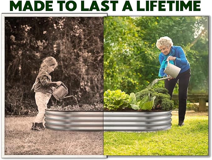 Galvanized Raised Garden Beds Outdoor // 8×4×1 ft Planter Raised Beds for Gardening, Vegetables, Flowers // Large Metal Garden Box // Patented Tool-Free Design (Silver)