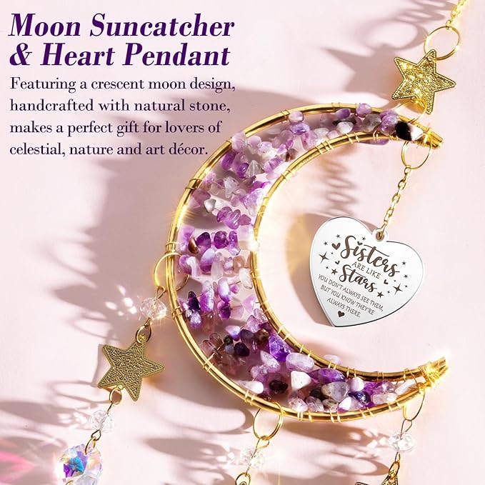 Sisters Gifts from Sister for Sister from Brother, Best Sister Gifts Unique Sister Birthday Gifts for Sister in Law Soul Sister, Moon Crystal Suncatcher for Window Hanging Decor