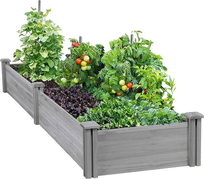 Yaheetech 8×2ft Wooden Horticulture Raised Garden Bed Divisible Elevated Planting Planter Box for Flowers/Vegetables in Backyard/Patio Outdoor, Gray, 95 x 25 x 11in