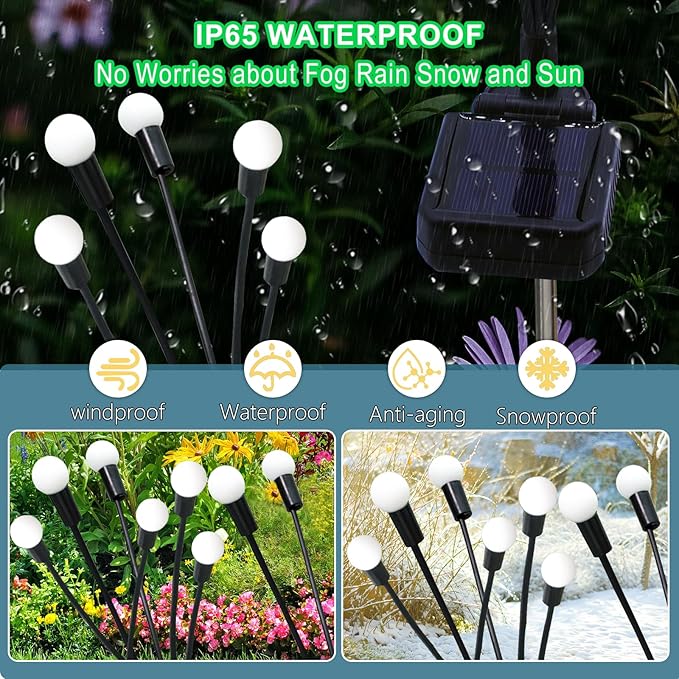 Solar Garden Lights Outdoor, 6 Pack 60 LED Green Firefly Lights Waterproof, Sway by Wind, Solar Swaying Light for Yard Patio Backyard Garden Planter Flower Bed Pathway Outdoor Decoration
