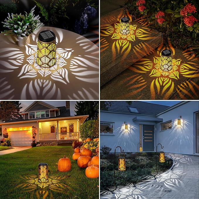 Palm Leaves Outdoor Solar Lantern w/2 Color Temperatures, Waterproof Solar Lights, Hanging Yard Lights Decor for Garden Patio Wedding Party, Grandma Mothers Day Gift for Mom Women Wife Friends