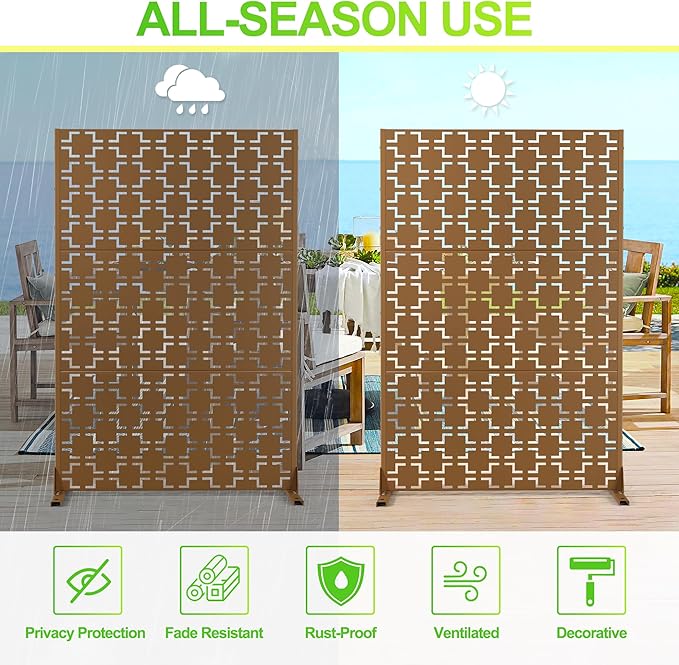 Outdoor Privacy Screen,72" H×47" W Metal Privacy Screen, Freestanding Privacy Fence Panels for Patio