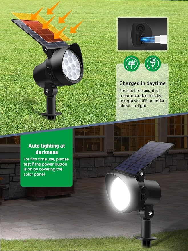 3CCT Solar Spot Lights Outdoor Dimmable, Solar Landscape Spotlights IP65 Waterproof, Dusk-to-Dawn Flag Pole Lights for Garden Yard Landscape Decorations, 4 Pack