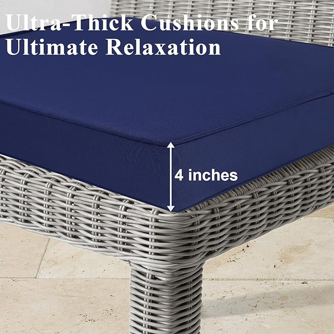 Outdoor Chair Cushions Set of 2 for Patio Furniture 19x19x4 Inch Waterproof Patio Chair Cushion 3 Year Color Fastness Square Elastic Foam Garden Sofa Couch Pads with Ties and Handle,Blue
