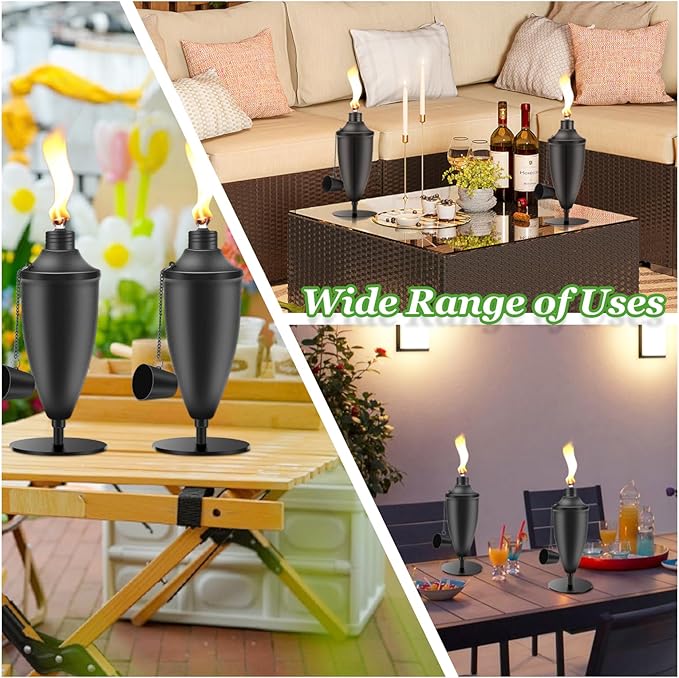 2 Pack Metal Tabletop Torches,22 oz Citronella Torches for Outside, Refillable Outdoor Flame Torch Light, Comes with Wicks and Covers, Ideal for Parties, Landscape, Garden Decor, DIY