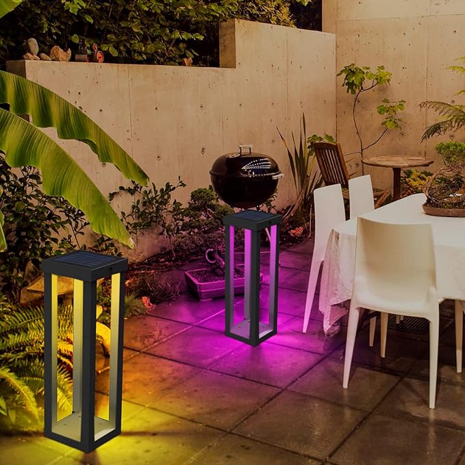 Ourdoor Floor Lamp,4 Pack Solar Powered Lamps RGB Color Changing LED Landscape Lighting Waterproof Street Lights for Patio,Porch, Yard,Garden,Deck (Black)