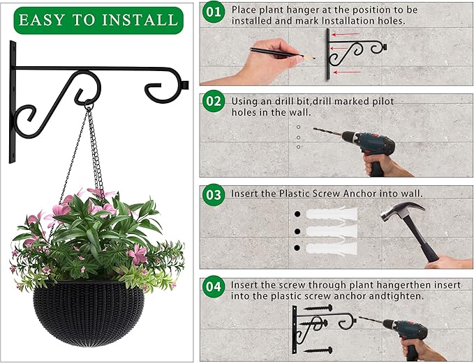 Plant Hangers Outdoor 2 Pack Hanging Basket Hooks,12in Metal Plant Bracket Wall Hooks for Hanging Flower Basket,Hanging Plant Holder