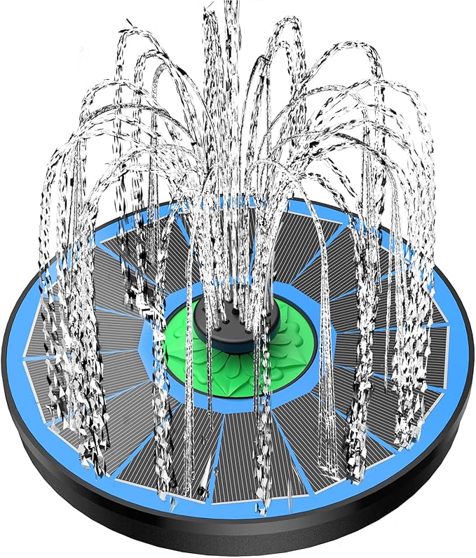 Solar Fountain Full Glass Panel No Battery, 3.5W Solar Bird Bath Fountains with 4 Fixed Rods & 7 Nozzles, Solar Fountain Pump for Bird Bath, Garden, Pond, Pool, Patio,Hummingbird