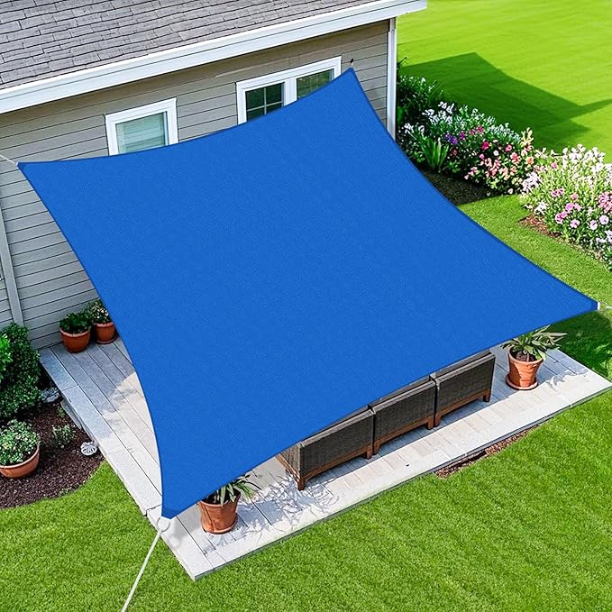 Amagenix Sun Shade Sail 8'X9' Curved Edge Outdoor Shade Canopy Blue Breathable 95% UV Block Shade Cloth for Patio Garden Backyard (We Make Custom Size)