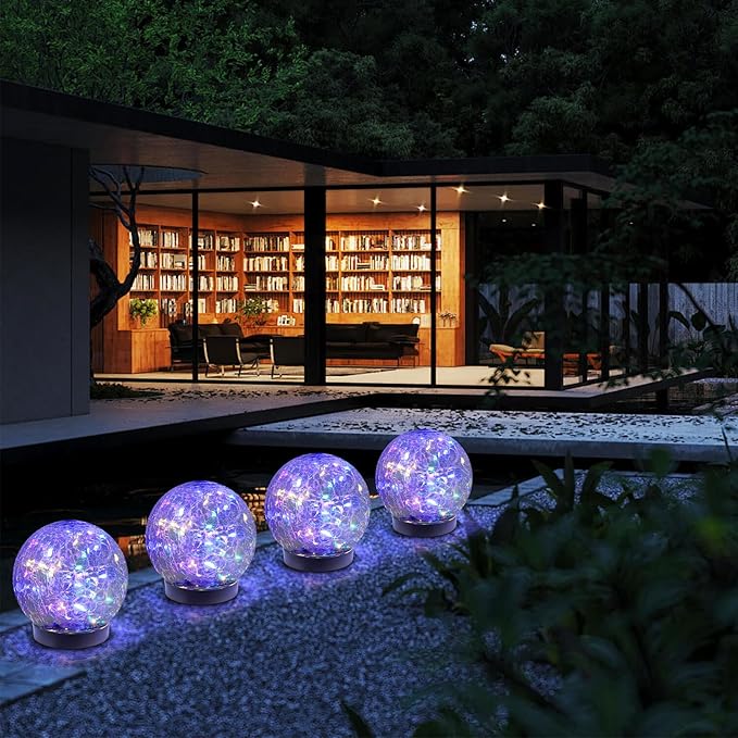 Solar Globe Lights Outdoor Waterproof-Solar Balls-Solar Garden Lights-Solar Orbs for Outside 2 Pack Cracked Glass Ball for Lawn Patio Yard Backyard Decorations, DS-XBQ-1-1-1