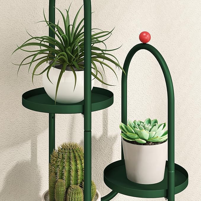 Bamworld Cactus Plant Stand Indoor for Succulents Cactus Tree Cactus Shelf Tall Plant Shelf Outdoor Corner Metal Plant Rack for Patio Garden Balcony Living Room Decor Green