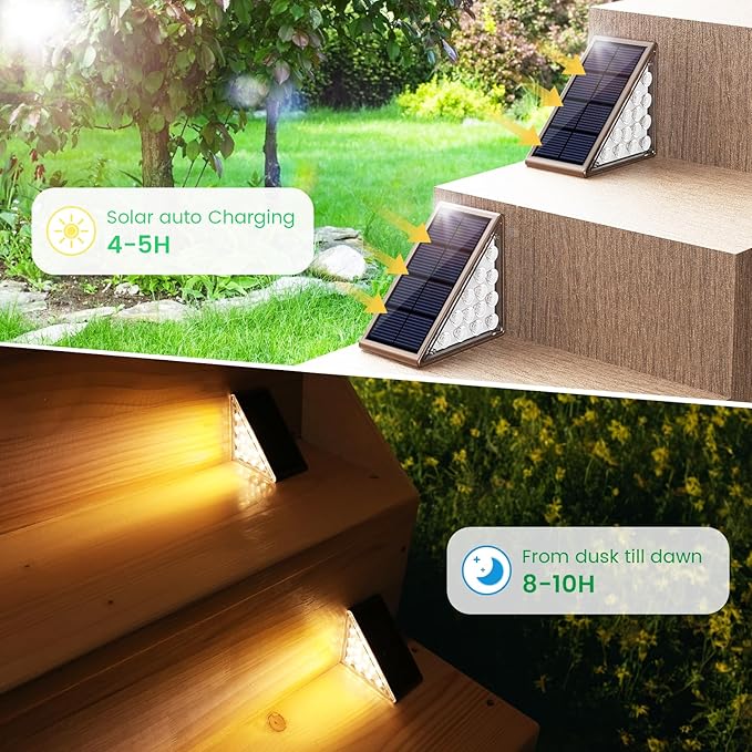 Solar Step Lights for Outside,24pack Solar Stair Lights Outdoor Waterproof IP67,Outdoor Deck Step Lights,Solar Outdoor Lights for Staircase,Patio,Front Step(Warm Brown)…