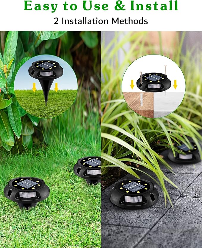 Biling Solar Ground Lights - 12 Pack Uplight & Sidelight, Waterproof Outdoor Lights for Yard, Driveway, Garden, Poolside (Warm White)