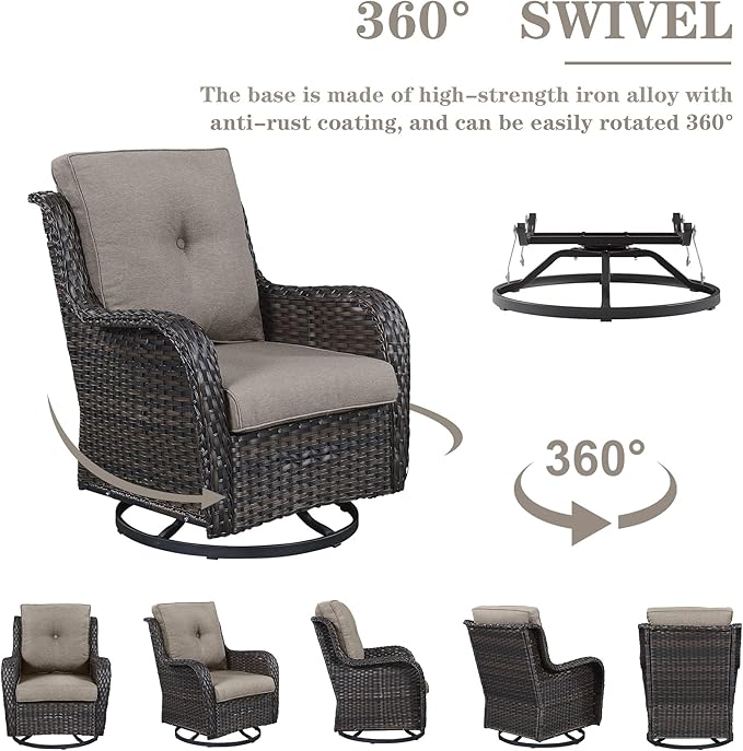 Patio Furniture Set Swivel Rcoker - 3 Pieces Outdoor Glider Rocking Chairs with Small Side Table, Wicker Chair Sets for Porch, Balcony and Garden