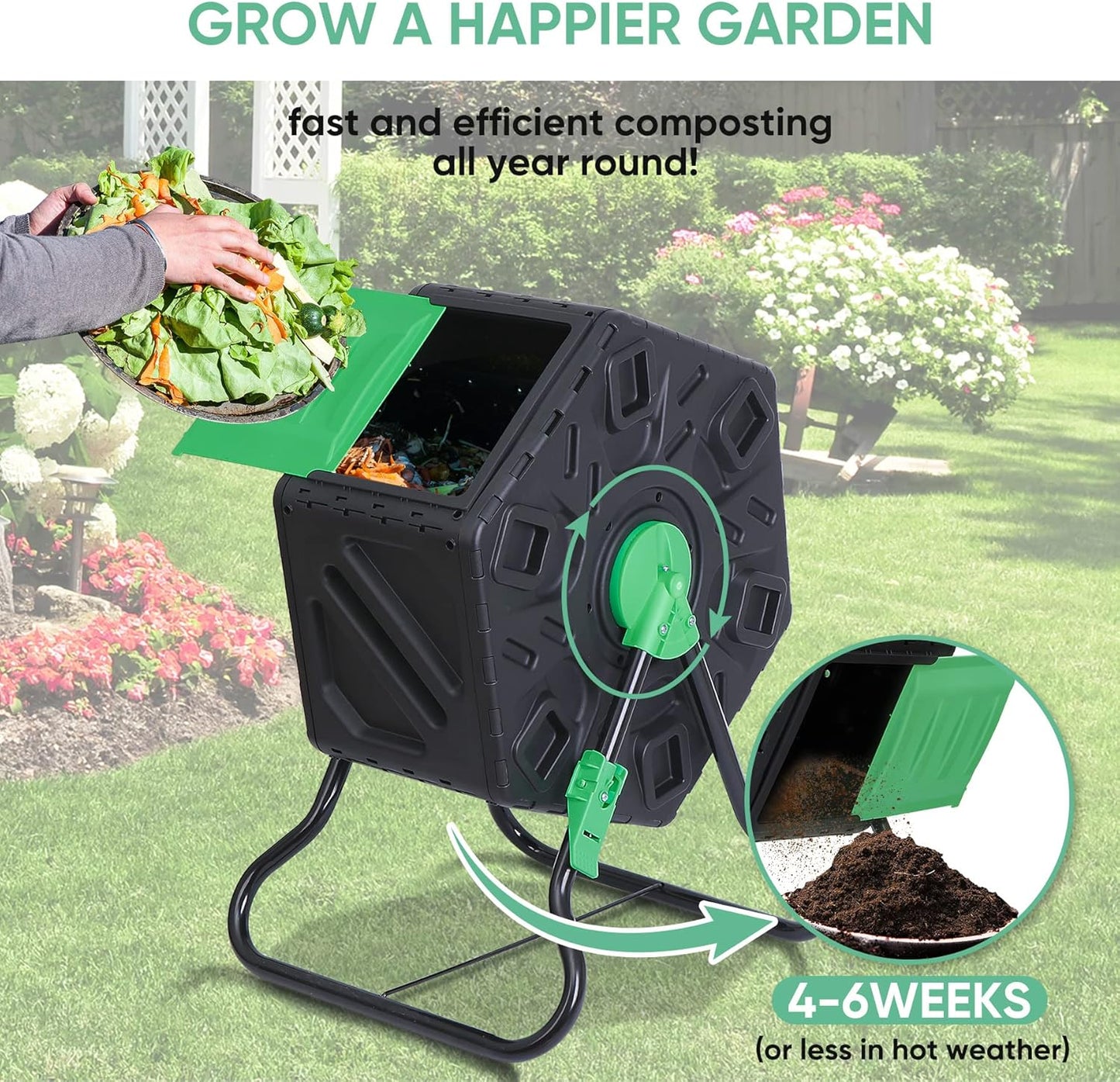 Nouva Outdoor Composting Bin, 18.5 Gallon Single Chamber Small Tumbling Composter,Steel Frame Heavy Duty Barrel for Kitchen Garden Yard