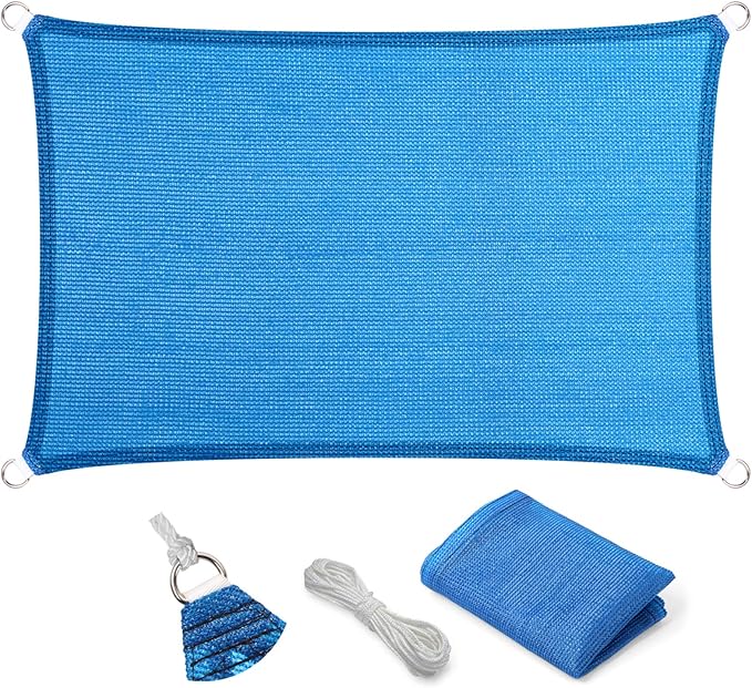 Eden's Decor Straight Flat-Edged Sun Shade Sail Rectangular 7' x 10' Blue UV-Blocking Outdoor Canopy Fabric Cloth Awning for Pergola Patio Garden Backyard Custom Size