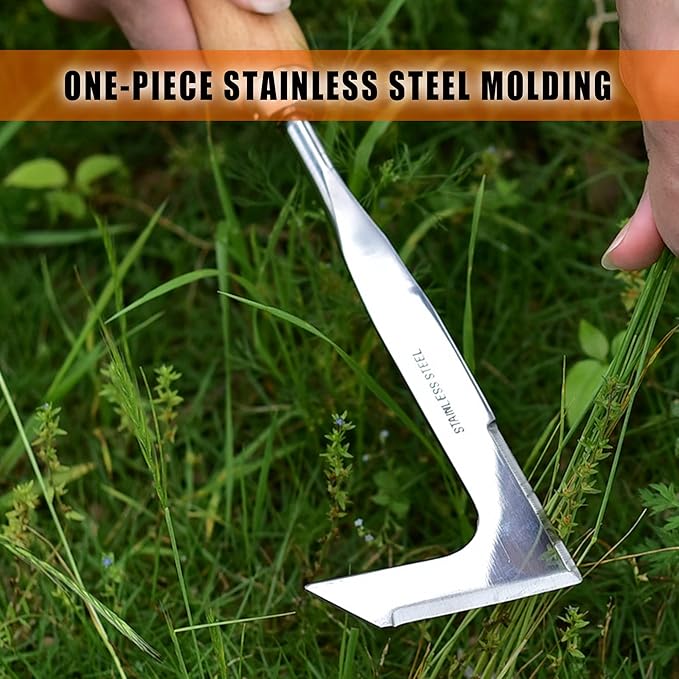 SHANFEEK Crack Weeder Weed Remover Tool for Garden Yard Weed Puller Hoe Gardening Tools Stainless Steel One-Piece Molding(L-Type)