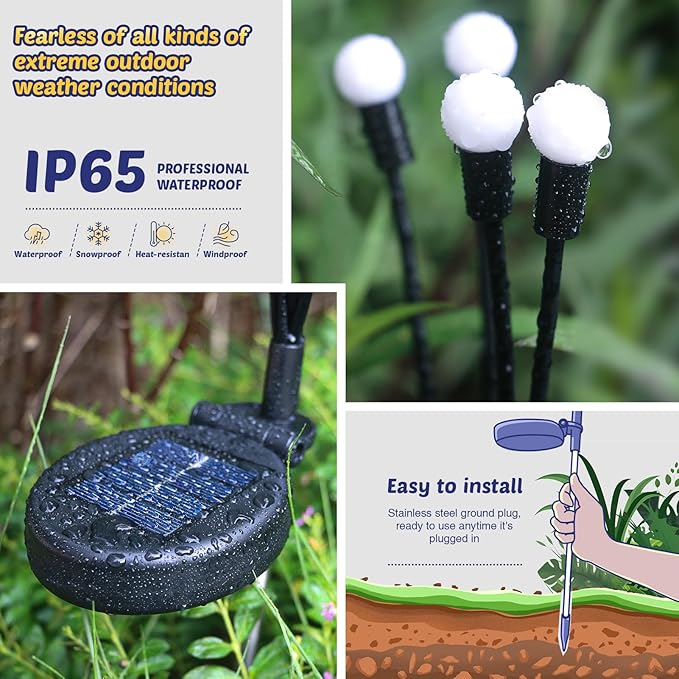 Solar Firefly Lights 4 Pack 32 LED Lights 2 Lighting Modes for Garden, Patio and Yard Solar-Powered LED Lights (Warm White)