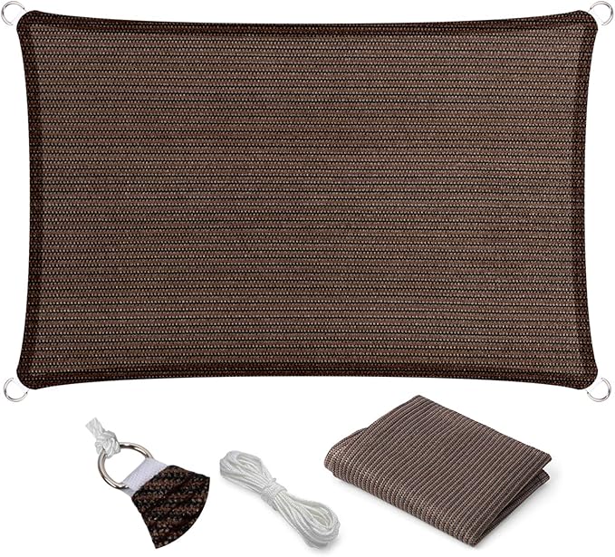 Eden's Decor Straight Flat-Edged Sun Shade Sail Rectangular 16' x 18' Brown UV-Blocking Outdoor Canopy Fabric Cloth Awning for Pergola Patio Garden Backyard Custom Size