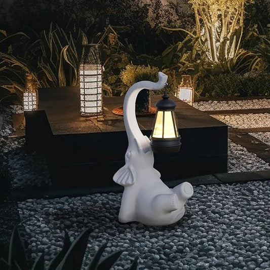 Statue Decoration, Figurine, Lawn Statue, Sculpture Ornament, Animal Figurine - Elephant Resin Statue with Lantern (Hand-JD Face Upward-JD)