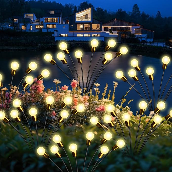 New Upgraded Solar Garden Lights, 6 Pack 48 LED Solar Firefly Lights Outdoor Waterproof, Solar & USB Charging, 8 Modes Swaying Light for Yard Pathway Patio Landscape Outdoor Decoration Lights
