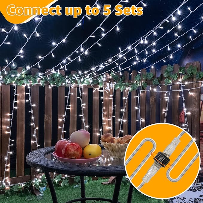 Ollny 120LED 40FT String Lights, Waterproof Connectable Fairy Lights with Timer 8 Modes, Cool White Plug in Christmas Light for Indoor Outdoor Patio Party Bedroom Classroom Decor