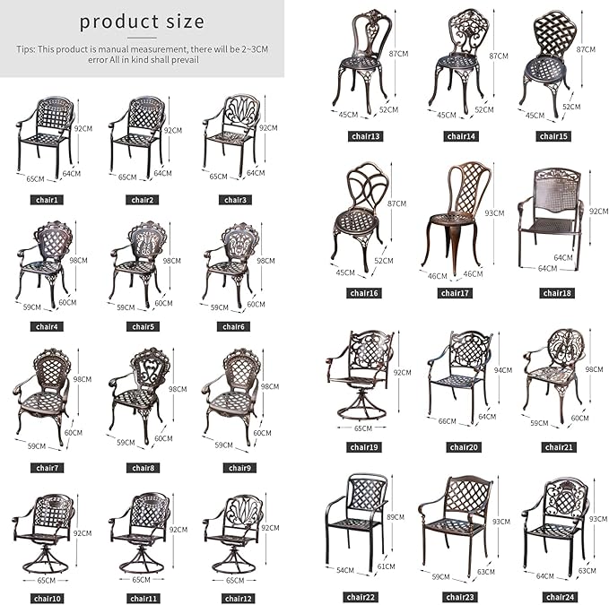 Outdoor Dining Chair Cast Aluminum Patio Chairs Set of 2 All-Weather Patio Dining Chair with Adjustable Feet for Backyard Garden (Flange Chair)