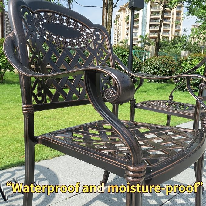 Outdoor Dining Chair Cast Aluminum Patio Chairs Set of 2 All-Weather Patio Dining Chair with Adjustable Feet for Backyard Garden (Muran Chair)