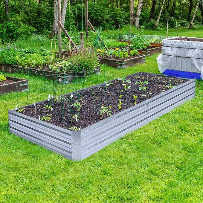 Galvanized Raised Garden Beds for Vegetables Large Metal Planter Box Steel Kit Flower Herb, 8x4x1ft