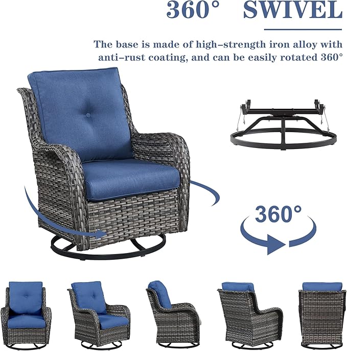 Outdoor Patio Furniture Set - 7 Piece Gray Wicker Conversation Patio Furniture Set All Weather Swivel Chairs with Ottoman and Loveseat Glider Chair for Deck Balcony Backyard