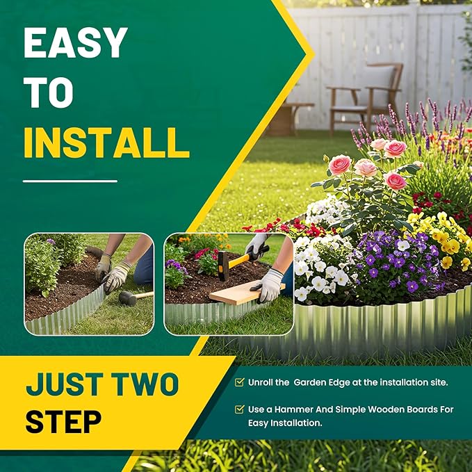 Corrugated Metal Garden Edging, 6"×40Ft Durable Landscape Border for Garden, Lawn, Flower Beds and Paver Edging (Silver)