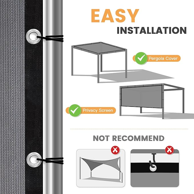 VICLLAX Shade Fabric Sun Shade Cloth with Every 2 FT Grommets for Patio Garden Pergola Cover Canopy 12x12 FT, Grey
