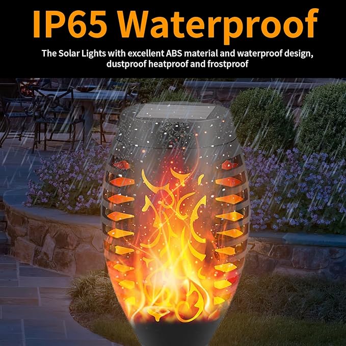 12-Pack Solar Flickering Flame Torches – Waterproof Solar Garden Lights, Outdoor Solar Lights for Yards, and Flame Torches for Patio and Pathway Decorations