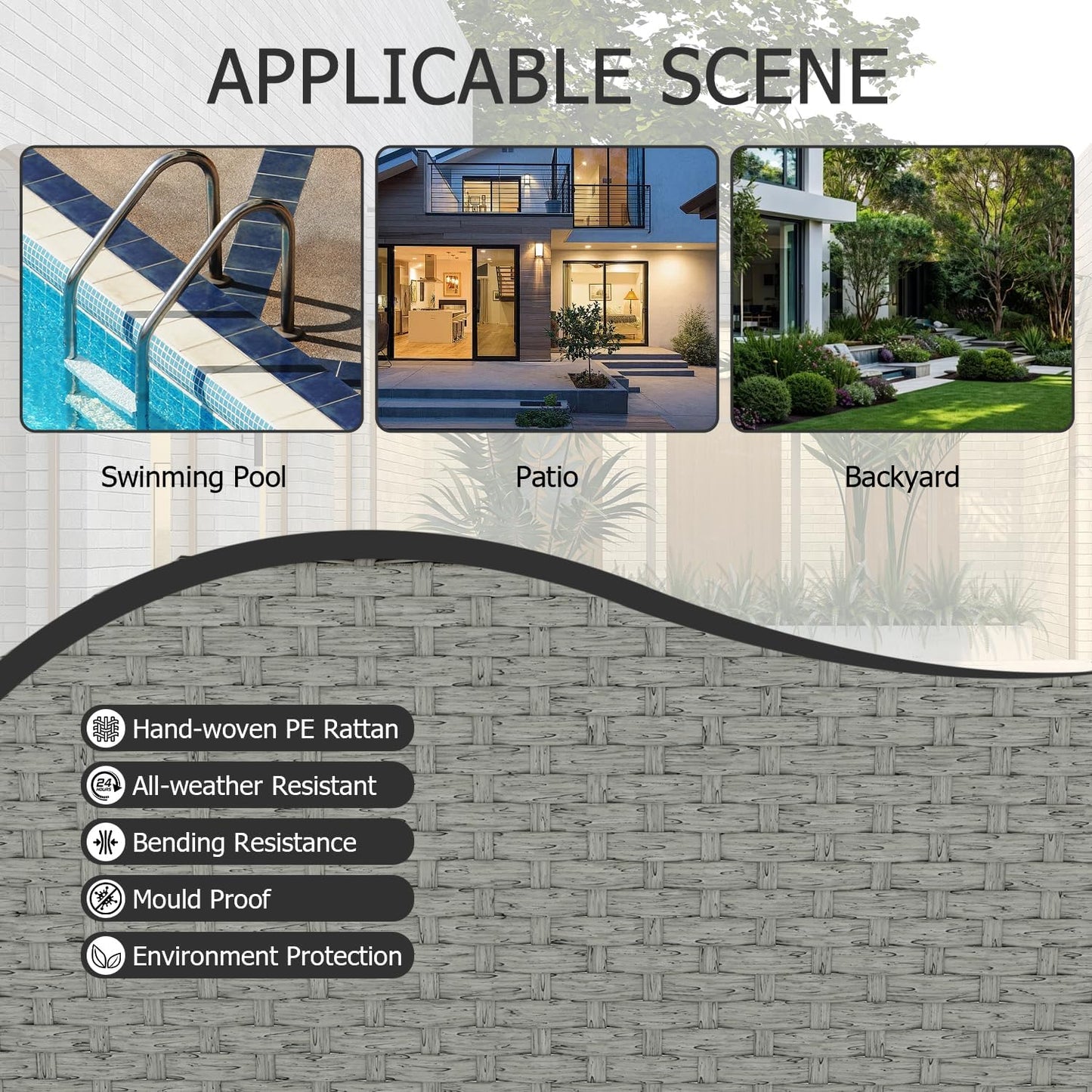 Patio Furniture Set 7-Piece, All-Weather Outdoor Conversation Set Sectional Sofa with Water Resistant Grey Thick Cushions and Coffee Table（Grey）